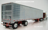 Item #69-2073 Hurricane Express Brown Dark Orange Yellow Red Black Gold Outline Peterbilt 389 Pride-N-Class 70-inch Mid Roof Sleeper with Chrome Dark Orange Frame Thermo King Refrigerated Trailer - Big Rigs Series 2 #4 - 1/64 Scale – DCP by First Gear