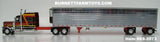 Item #69-2073 Hurricane Express Brown Dark Orange Yellow Red Black Gold Outline Peterbilt 389 Pride-N-Class 70-inch Mid Roof Sleeper with Chrome Dark Orange Frame Thermo King Refrigerated Trailer - Big Rigs Series 2 #4 - 1/64 Scale – DCP by First Gear