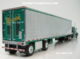 Item #69-2100 Hardwick Motor Freight Black Green Peterbilt 359 60-inch Vintage Flattop Sleeper with Chrome Green Trim Black Frame Spread Axle Utility 53-foot Thermo King Refrigerated Trailer - Big Rigs Series II #2 - 1/64 Scale – DCP by First Gear