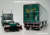 Item #69-2100 Hardwick Motor Freight Black Green Peterbilt 359 60-inch Vintage Flattop Sleeper with Chrome Green Trim Black Frame Spread Axle Utility 53-foot Thermo King Refrigerated Trailer - Big Rigs Series II #2 - 1/64 Scale – DCP by First Gear
