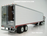 Item #69-2253 Jim Skrinar Enterprises Burgundy White Kenworth K100 COE Flattop Sleeper with White Burgundy Silver Trim Tandem Axle Utility 53-foot Thermo King Refrigerated Trailer - Red's Favorites - 1/64 Scale – DCP by First Gear