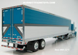 Item #69-2270 Tway Rose Transport Turquoise White Gray Stripe Black Outline Peterbilt 379 63-inch Mid Roof Sleeper with matching Tandem Axle Utility Thermo King Refrigerated Trailer - 1/64 Scale – DCP by First Gear - Big Rigs Series II #5