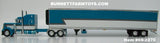 Item #69-2270 Tway Rose Transport Turquoise White Gray Stripe Black Outline Peterbilt 379 63-inch Mid Roof Sleeper with matching Tandem Axle Utility Thermo King Refrigerated Trailer - 1/64 Scale – DCP by First Gear - Big Rigs Series II #5