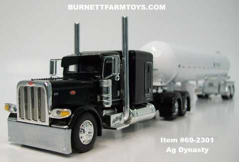 Item #69-2301 Ag Dynasty Black Peterbilt 389 63-inch Flattop Sleeper with White Tandem Axle Mississippi LP Anhydrous Ammonia Tanker Trailer - 1/64 Scale – DCP by First Gear