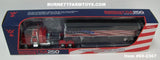 Item #69-2367 Red Peterbilt 389 48-inch Flattop Sleeper with American Flag High Sided Black Tarp Silver Frame Tandem Axle Wilson Pacesetter 43-foot Hopper Bottom Grain Trailer - USA 250 Year Anniversary Edition - 1/64 Scale – DCP by First Gear