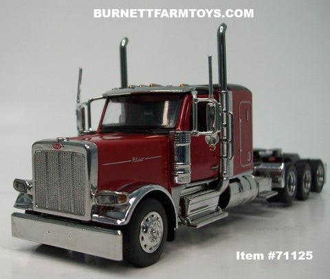 Item #71125 Legendary Red Black Tri-Axle Peterbilt 589 58-foot Flattop Sleeper - Hood Opens and Doors Open - 1/64 Scale – Diecast Masters