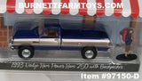 Item #97150-D Blue Silver 1993 Dodge RAM Power Ram 250 Pickup Truck with Backpacker - 1/64 Scale - Greenlight - The Hobby Shop Series 15