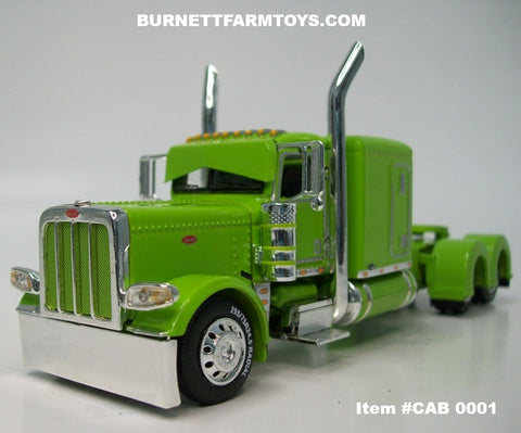 Item #CAB 0001 Lime Green Peterbilt 389 63-inch Flattop Sleeper - 1/64 Scale – DCP by First Gear