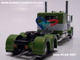 Item #CAB 0667 Olive Green Metallic White Black Outline Peterbilt 63-inch Flattop Sleeper - 1/64 Scale – DCP by First Gear