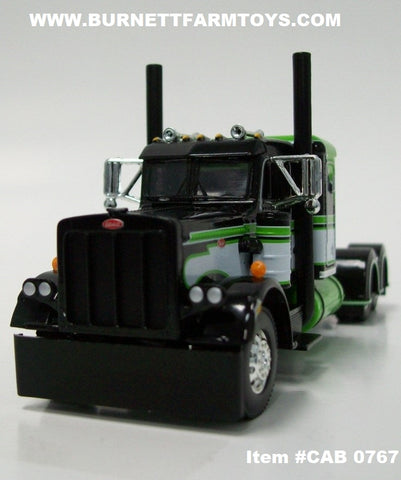 Item #CAB 0767 Black Lime Green White Peterbilt 36-inch Flattop Sleeper - 1/64 Scale – DCP by First Gear