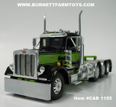 Item #CAB 1155 Black Lime Tri-Axle Peterbilt 359 Day Cab with Headache Rack - 1/64 Scale – DCP by First Gear