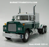Item #CAB 1251-C White Green Mack R Model 60-inch Sleeper - 1/64 Scale - DCP by First Gear