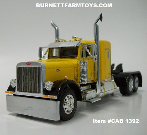 Item #CAB 1392 Yellow Black Fender Peterbilt 379 36-inch Flattop Sleeper - 1/64 Scale – DCP by First Gear