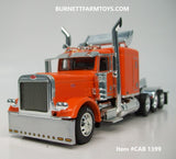 Item #CAB 1399 Orange Tri-Axle Peterbilt 389 63-inch Flattop Sleeper with Turbo Wing - 1/64 Scale - DCP by First Gear