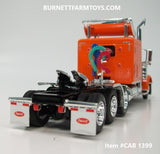Item #CAB 1399 Orange Tri-Axle Peterbilt 389 63-inch Flattop Sleeper with Turbo Wing - 1/64 Scale - DCP by First Gear