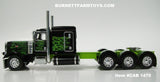 Item #CAB 1475 Black Lime Green Tri-Axle Peterbilt 389 63-inch Flattop Sleeper - 1/64 Scale - DCP by First Gear