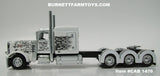 Item #CAB 1476 White Black and Gray Flame Tri-Axle Peterbilt 389 63-inch Flattop Sleeper - 1/64 Scale - DCP by First Gear