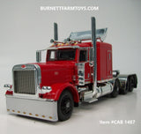 Item #CAB 1487 Red Tri-Axle Peterbilt 389 63-inch Flattop Sleeper with Turbo Wing - 1/64 Scale - DCP by First Gear