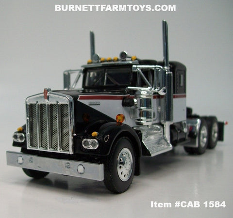 Item #CAB 1584 Black White Burgundy Stripe Kenworth W900A 36-inch Flattop Sleeper - 1/64 Scale – DCP by First Gear