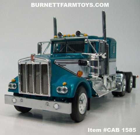 Item #CAB 1585 Teal White Black Outline Kenworth W900A 36-inch Flattop Sleeper - 1/64 Scale – DCP by First Gear