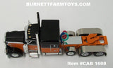 Item #CAB 1608 Black Dark Orange White Outline Tri-Axle Peterbilt 389 63-inch Flattop Sleeper - 1/64 Scale - DCP by First Gear