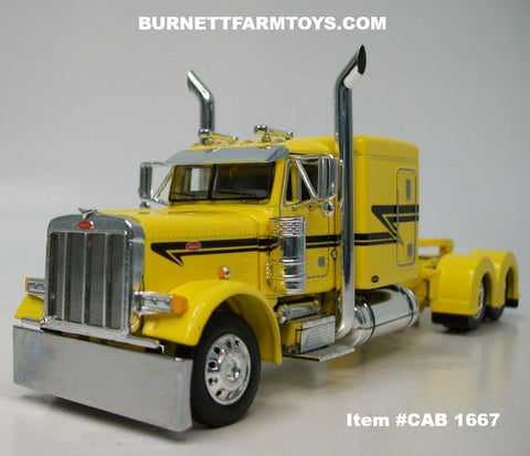 Item #CAB 1667 Yellow Black Peterbilt 379 63-inch Flattop Sleeper - 1/64 Scale – DCP by First Gear