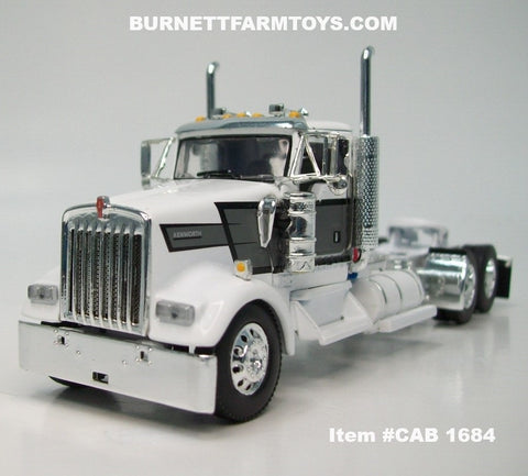 Item #CAB 1684 White Gun Metal Gray Black Outline Kenworth W900L Day Cab - 1/64 Scale – DCP by First Gear
