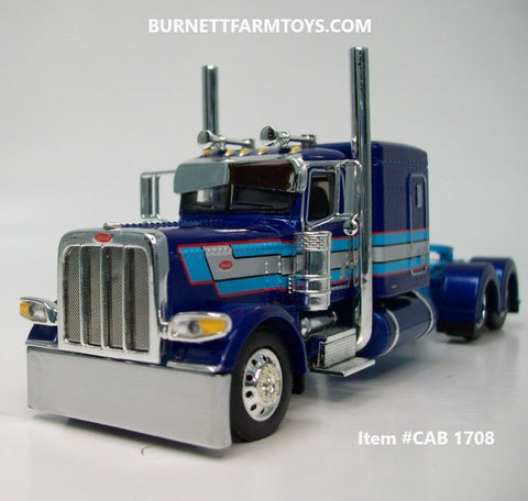 Item #CAB 1708 Two-Toned Blue Silver Stripe Red Black Outline Peterbilt 389 63-inch Flattop Sleeper - 1/64 Scale - DCP by First Gear