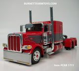 Item #CAB 1711 Red Gun Metal Gray Silver Outline Peterbilt 389 63-inch Flattop Sleeper - 1/64 Scale - DCP by First Gear