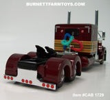 Item #CAB 1729 Burgundy Gold Stripe Black Outline Peterbilt 379 63-inch Flattop Sleeper - 1/64 Scale – DCP by First Gear