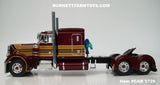 Item #CAB 1729 Burgundy Gold Stripe Black Outline Peterbilt 379 63-inch Flattop Sleeper - 1/64 Scale – DCP by First Gear