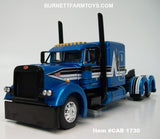 Item #CAB 1730 Blue Metallic Black Stripe White Stripe Peterbilt 379 63-inch Flattop Sleeper - 1/64 Scale – DCP by First Gear