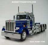 Item #CAB 1749 Blue Silver Metallic Tri-Axle Peterbilt 359 Day Cab with Headache Rack - 1/64 Scale – DCP by First Gear