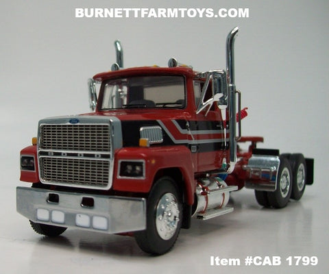 Item #CAB 1799 Dark Red Black Stripe Silver Stripe Ford LTL 9000 Day Cab - 1/64 Scale – DCP by First Gear