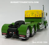 Item #CAB 1804 Yellow Green Black Stripe Tri-Axle Kenworth W900L 60-inch Flattop Sleeper - 1/64 Scale – DCP by First Gear