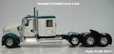 Item #CAB 1805 White Teal Metallic Tri-Axle Kenworth W900L 60-inch Flattop Sleeper - 1/64 Scale – DCP by First Gear