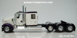 Item #CAB 1806 White Dark Purple Tri-Axle Kenworth W900L 60-inch Flattop Sleeper - 1/64 Scale – DCP by First Gear