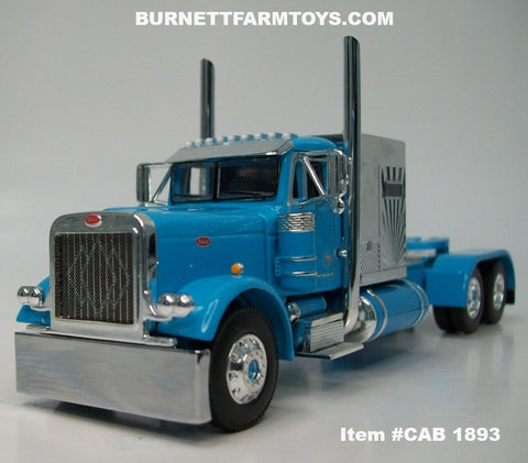 Item #CAB 1893 Cyan Blue Peterbilt 379 with Chrome Vintage 60-inch Sleeper - 1/64 Scale – DCP by First Gear