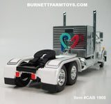 Item #CAB 1908 White Silver Stripe Peterbilt 359 with 60-inch Vintage Sleeper - 1/64 Scale – DCP by First Gear