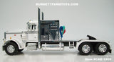 Item #CAB 1908 White Silver Stripe Peterbilt 359 with 60-inch Vintage Sleeper - 1/64 Scale – DCP by First Gear