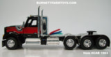Item #CAB 1963 Black Red Gold Outline Tri-Axle Kenworth W990 Day Cab with Enclosed Headache Rack - 1/64 Scale – DCP by First Gear