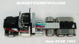 Item #CAB 1963 Black Red Gold Outline Tri-Axle Kenworth W990 Day Cab with Enclosed Headache Rack - 1/64 Scale – DCP by First Gear