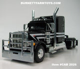 Item #CAB 2026 Black White Silver Outline Peterbilt 379 63-inch Mid Roof Sleeper - 1/64 Scale – DCP by First Gear