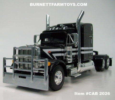 Item #CAB 2026 Black White Silver Outline Peterbilt 379 63-inch Mid Roof Sleeper - 1/64 Scale – DCP by First Gear