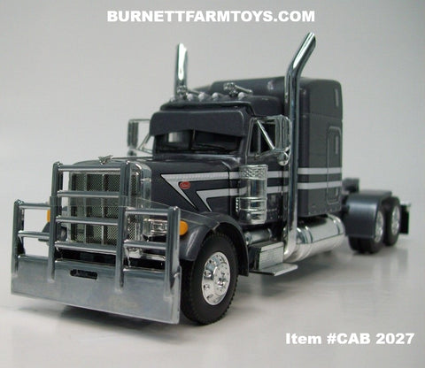Item #CAB 2027 Gun Metal Gray White Black Outline Peterbilt 379 63-inch Mid Roof Sleeper - 1/64 Scale – DCP by First Gear