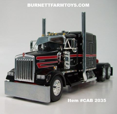 Item #CAB 2035 Black Red White Outline Kenworth W900L 72-inch AeroCab Flattop Sleeper - 1/64 Scale – DCP by First Gear