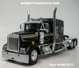 Item #CAB 2037 Black Silver Gold 100th Anniversary Stripe Kenworth W900L 72-inch AeroCab Sleeper - 1/64 Scale – DCP by First Gear