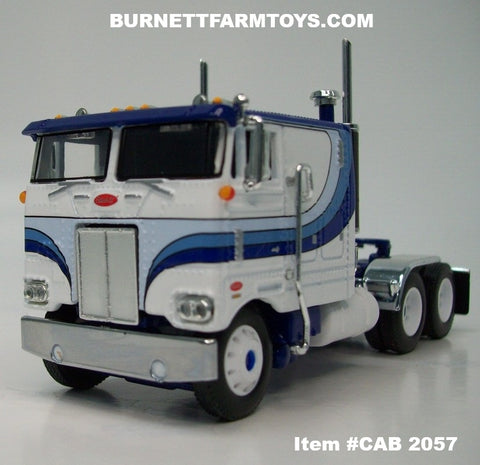Item #CAB 2057 Blue White Black Outline Peterbilt 352 COE 110-inch Sleeper - 1/64 Scale – DCP by First Gear