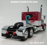 Item #CAB 2058 Burgundy White Black Outline Peterbilt 389 63-inch Flattop Sleeper - 1/64 Scale – DCP by First Gear