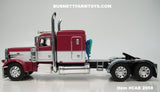 Item #CAB 2058 Burgundy White Black Outline Peterbilt 389 63-inch Flattop Sleeper - 1/64 Scale – DCP by First Gear